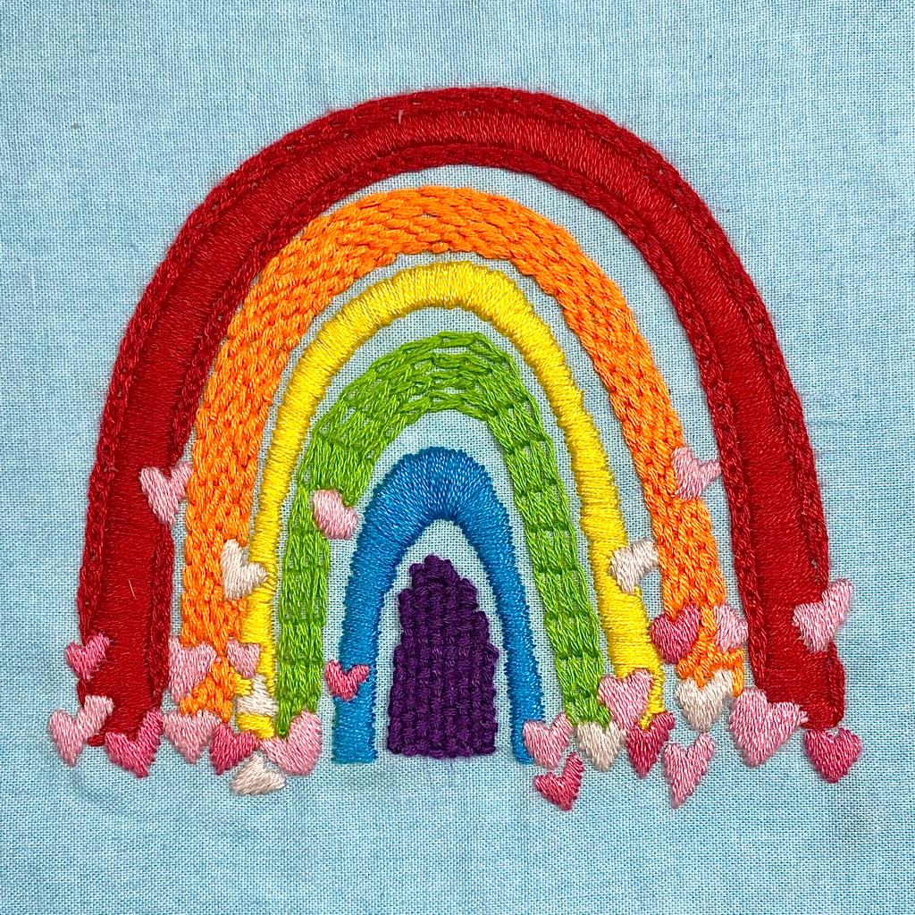 Featured image for “Embroidered Rainbow and Hearts Greetings Card”